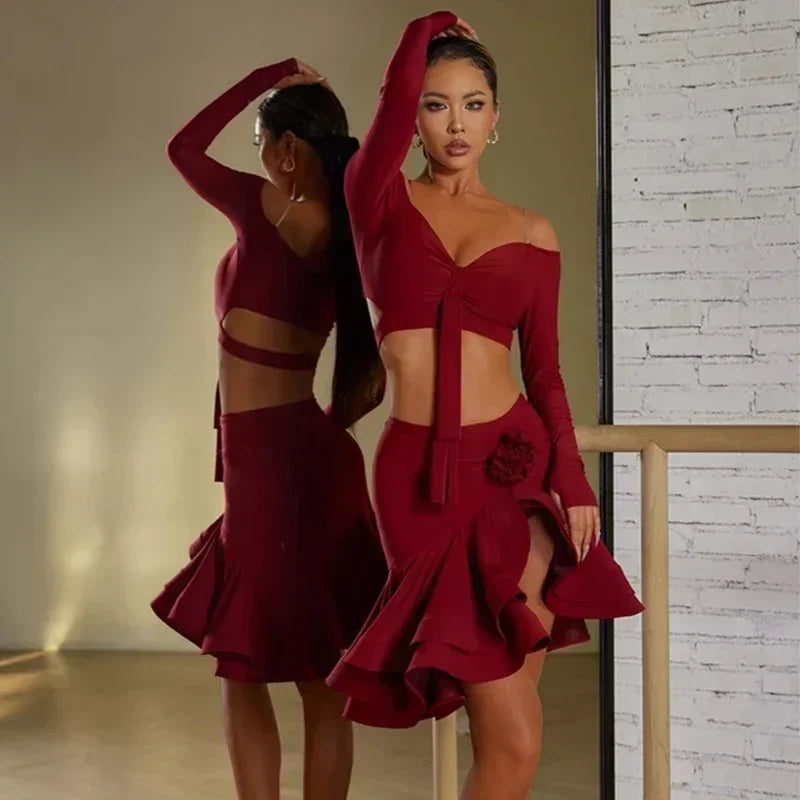 Sexy Off Shoulder Latin Top Ruffled Skirts Latin Dance Costume Stage Performance Clothes Samba Tango Dance Wear Set for Women Black skirt / L Sexy Off Shoulder Latin Top Ruffled Skirts Latin Dance Costume Stage Performance Clothes Samba Tango Dance Wear Set for Women Black skirt / L