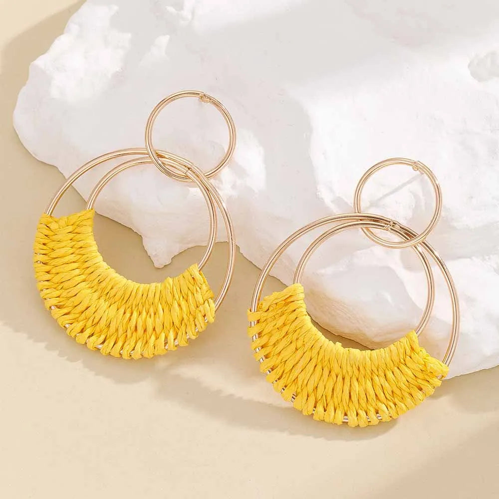 Handmade Raffia Wicker Hoop Earrings Jewelry