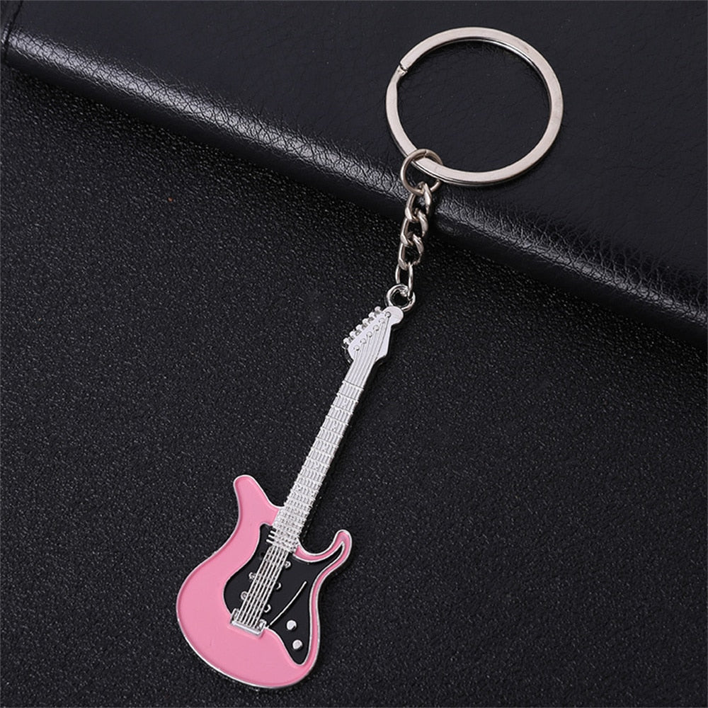 Guitar Key chain Metal 6 colour KeyChain Cute Musical Car Key Ring Silver Color pendant For Man Women Party Gift