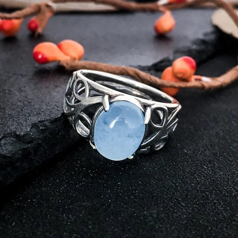 Vintage Spiral Swirl Ring Oval Natural Stone Inlay Open Band Minimalist Boho Statement Ring for Women Fashion Jewelry Wholesale - Charlie Dolly