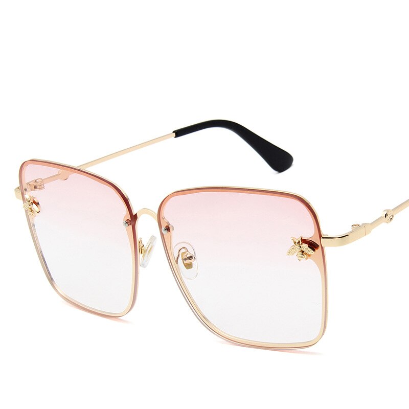2023 New Oversize Clear Pink Sunglasses for Women Gradient Square Bee Sun Glasses Superstar Luxury Brand Designer Shades UV400