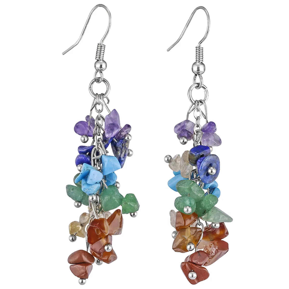 Crushed Crystal Grape Cluster Tassel Earrings, Natural Stone Boho Wedding Jewelry