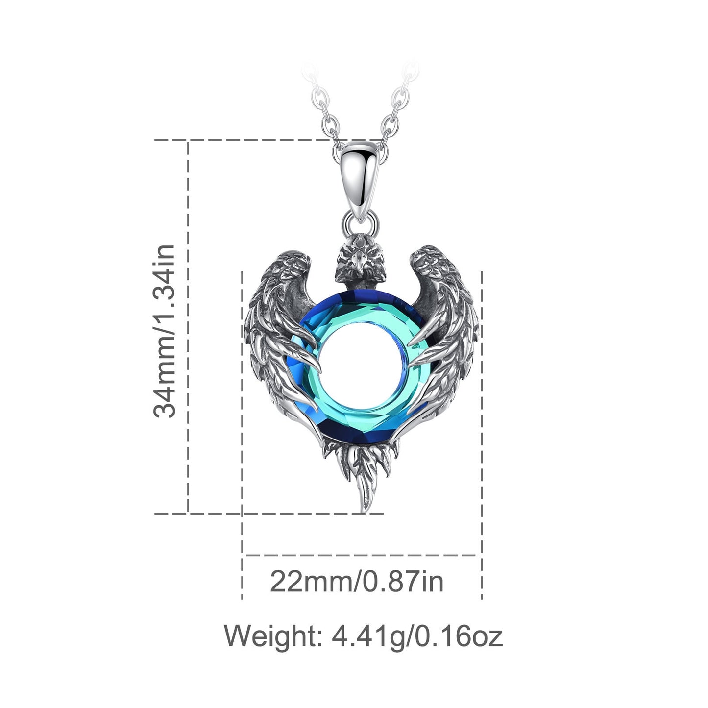 Eudora Real 925 Sterling Silver Eagle Necklace Luxury Austrian Crystal Amulet Pendant Men Women Exquisite Jewelry Party Gift