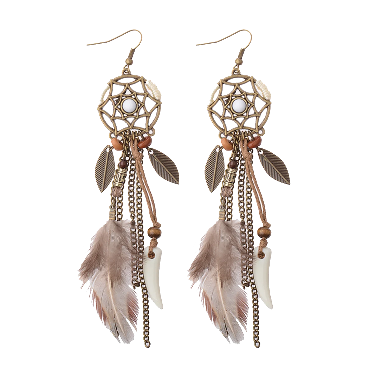 Dream Catcher Feather Leaf Tassel Earrings Jewelry