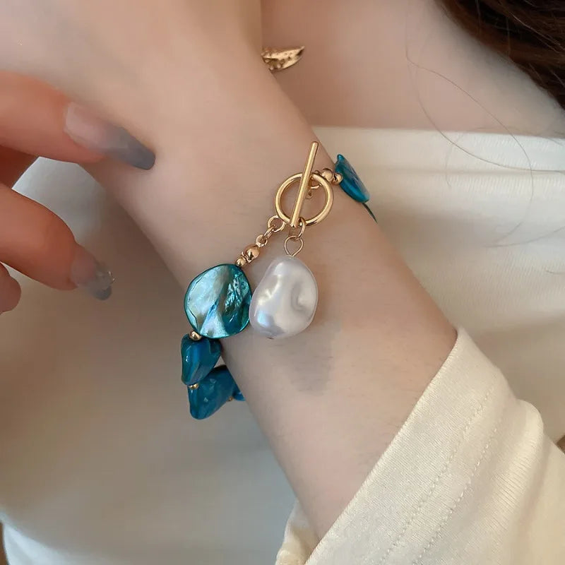 Irregular Shell, Starfish and Pearl Tassel Necklace and Earring Set