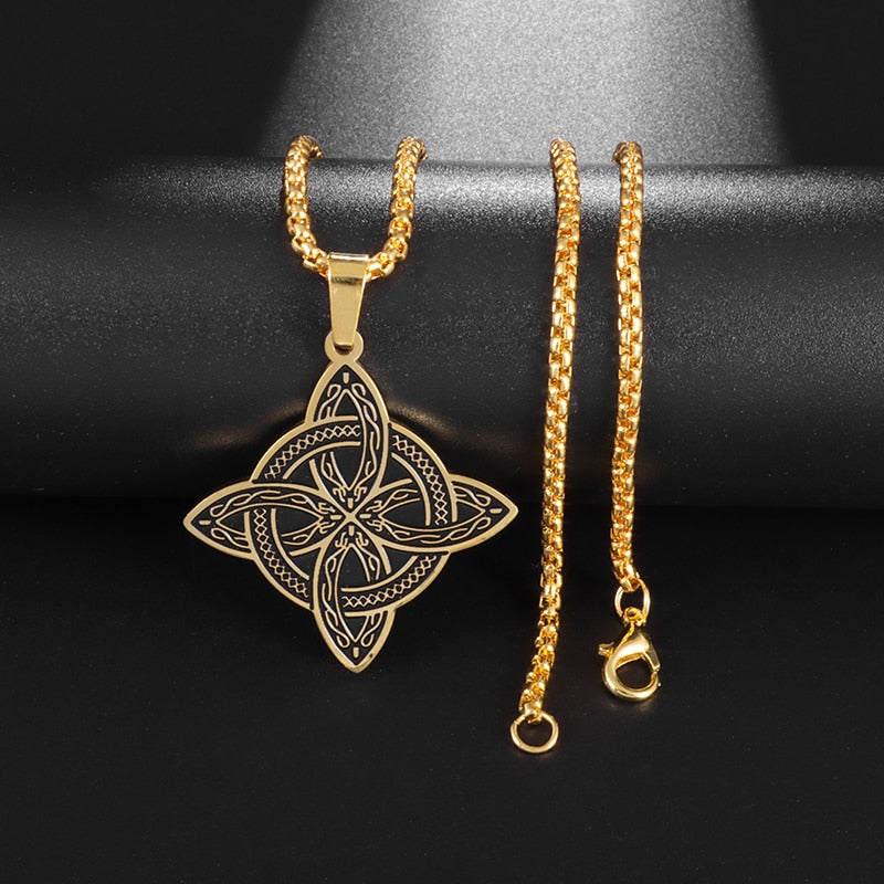 Silver Color Witch Knot Necklace for Women Stainless Steel Choker Necklaces Vintage Amulet Protection Supernatural Jewelry Sets