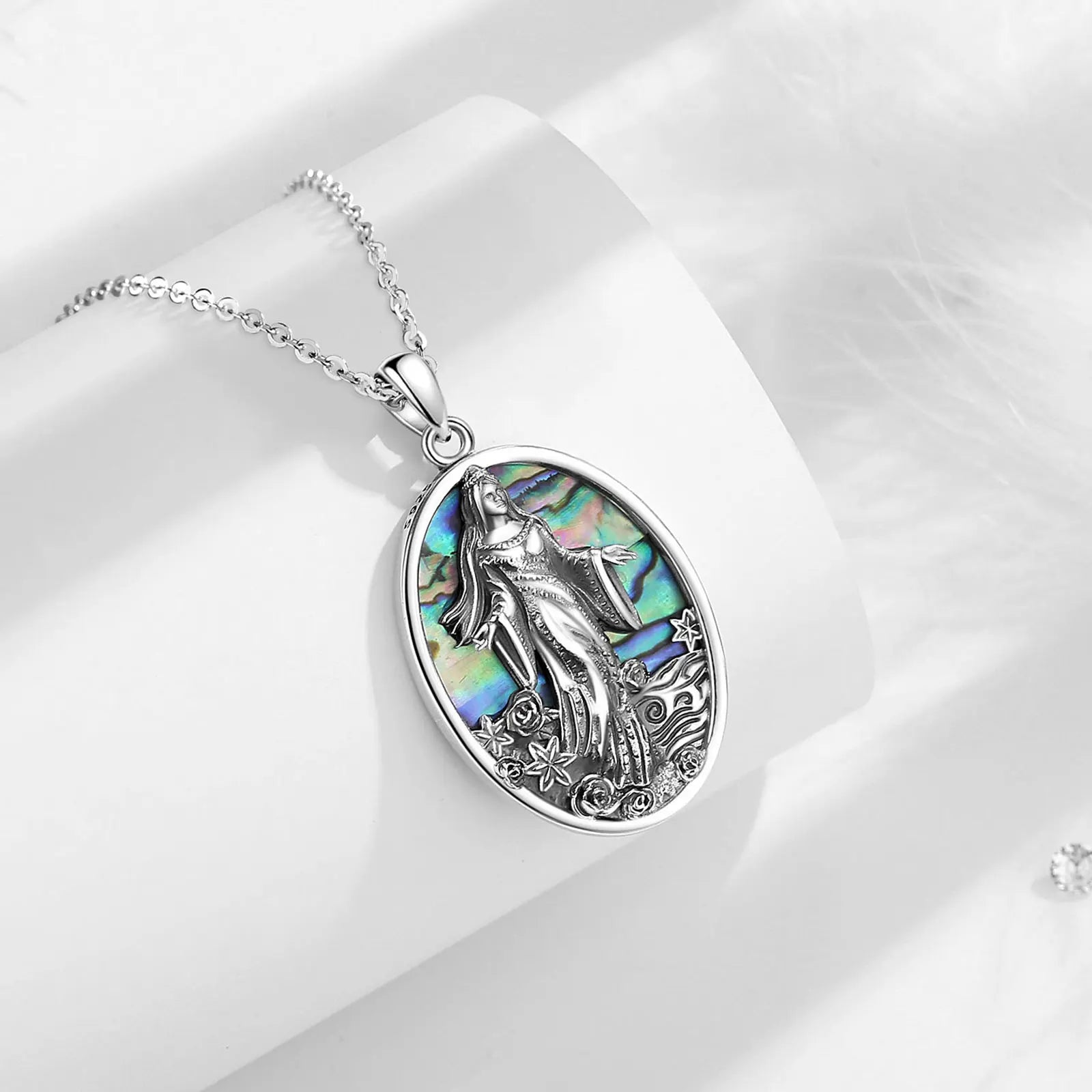 Yemaya Sea Goddess Necklace with Natural Abalone, S925 Sterling Silver