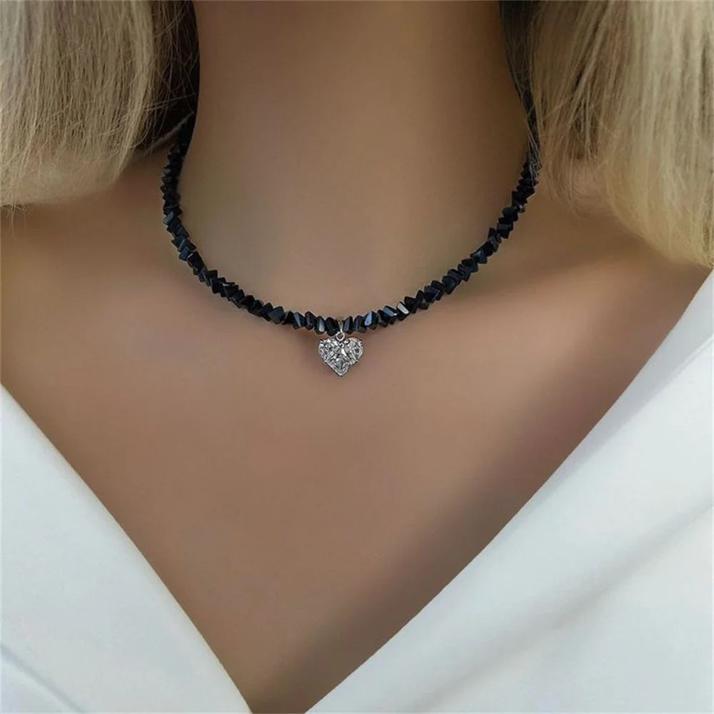 Crystal Heart Chain Tassel Necklace Jewelry