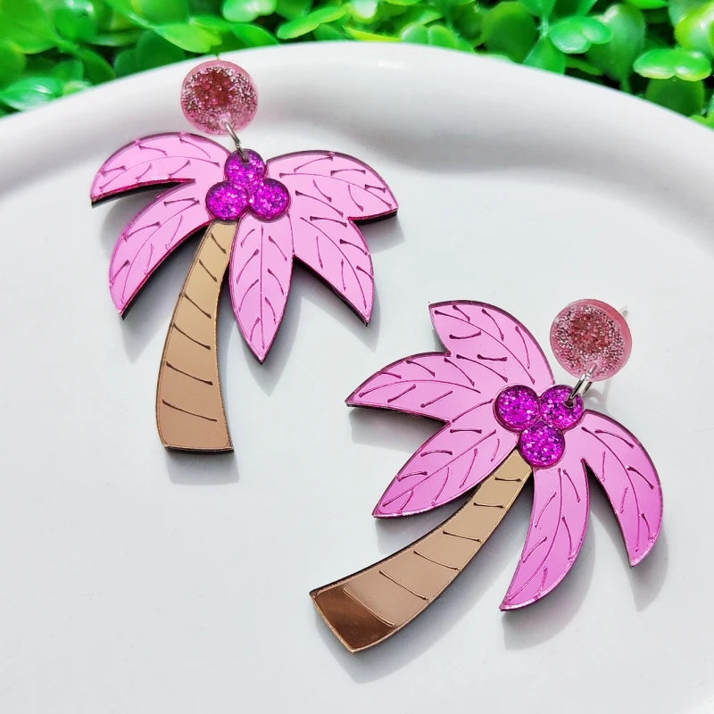 Mirror Acrylic Palm Tree Coconut Earrings Jewelry