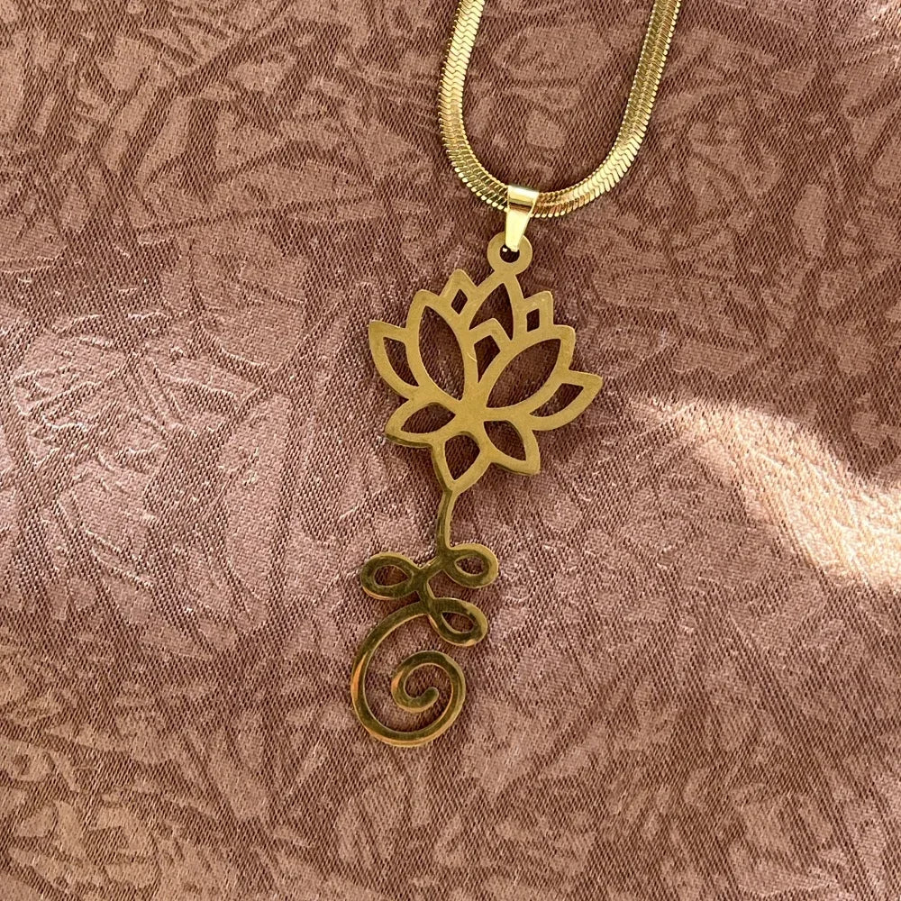 Unalome Lotus Pendant, Stainless Steel Yoga Sacred Path Necklace
