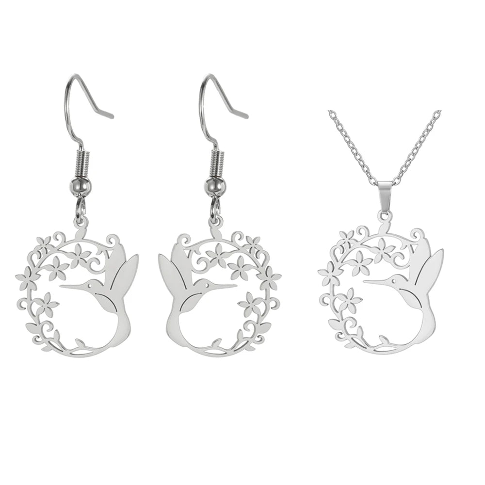 Hummingbird Filigree Flower Dangle Earrings Jewelry
