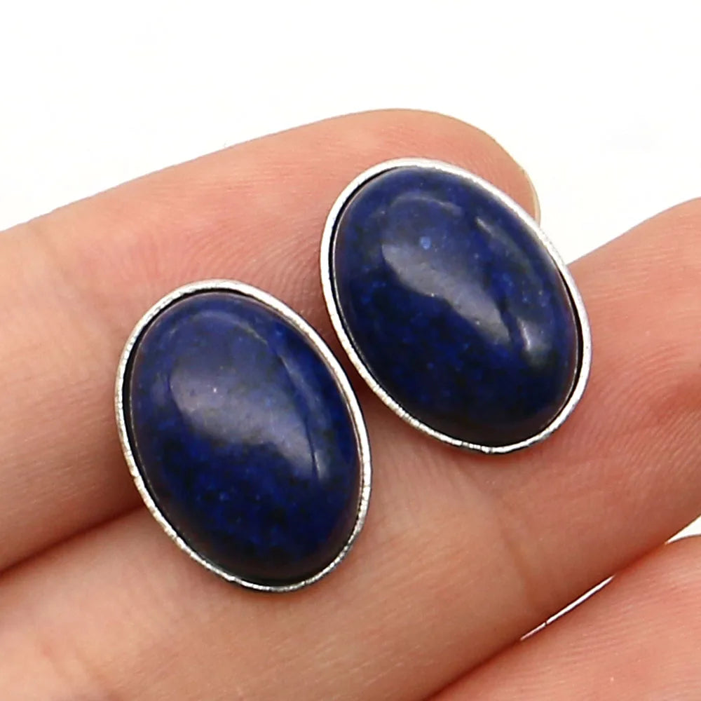 Natural Lapis Lazuli Stud Earrings Oval Shape Imitation Abalone Shell Stainless Steel Simple Ear Jewelry for Women Earring Gifts - Charlie Dolly