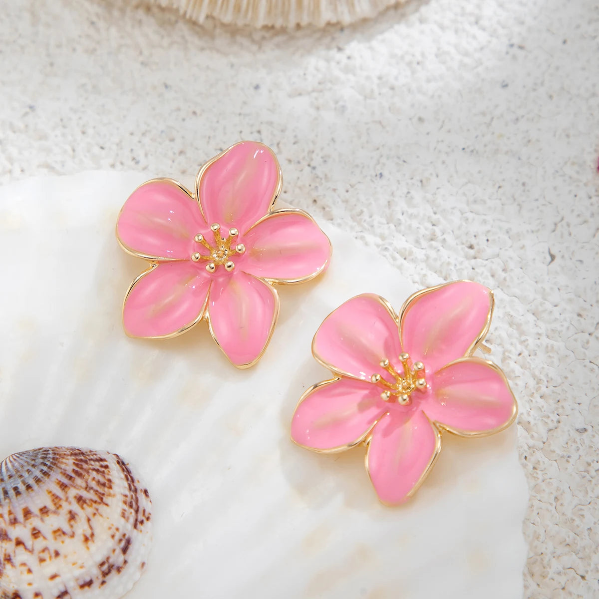 Enamel Petal Flower Stud Earrings Jewelry