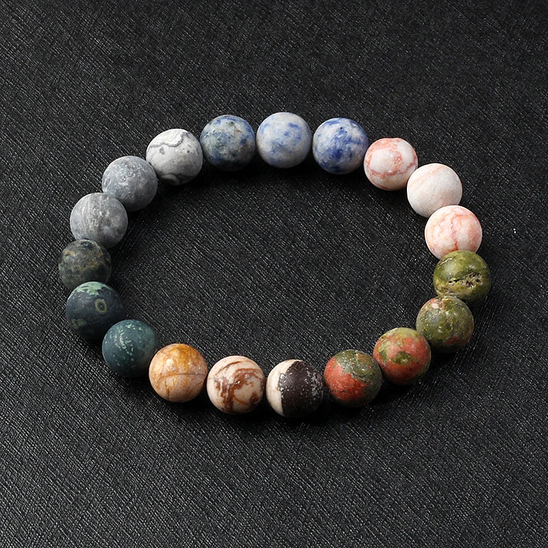 Nine Planets Solar System Beaded Bracelet, Natural Stone Galaxy Cosmic Talisman