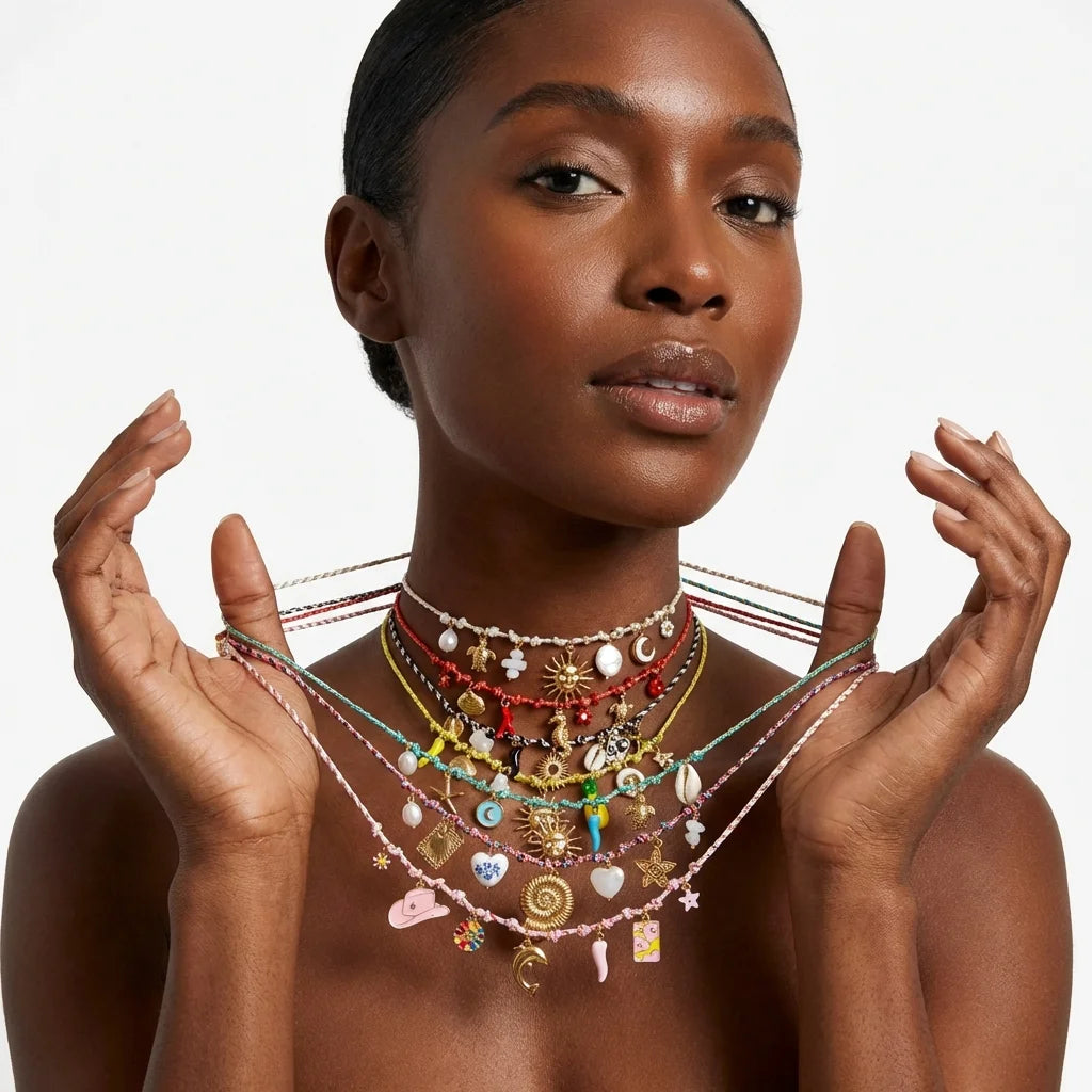 Colorful Bead Gold Plated Multi Strand Necklace Jewelry
