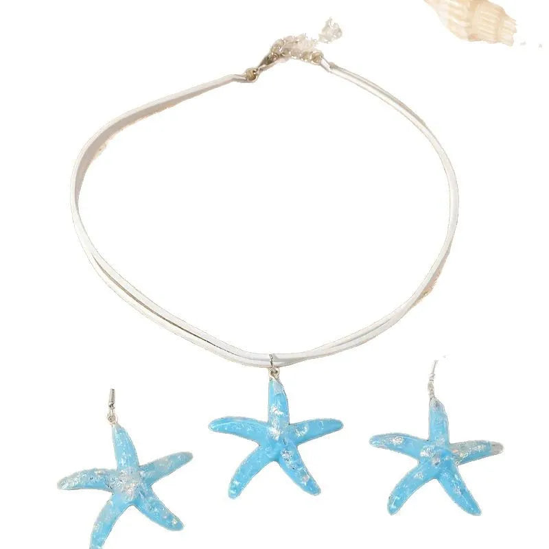 Starfish Rope Chain Choker Necklace Set Jewelry