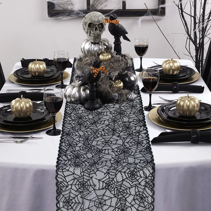 Halloween Black Lace Placemat Happy Halloween Party Decorations 2024 For Home Spider Web Tablecloth Kitchen Dining Table Covers - Charlie Dolly