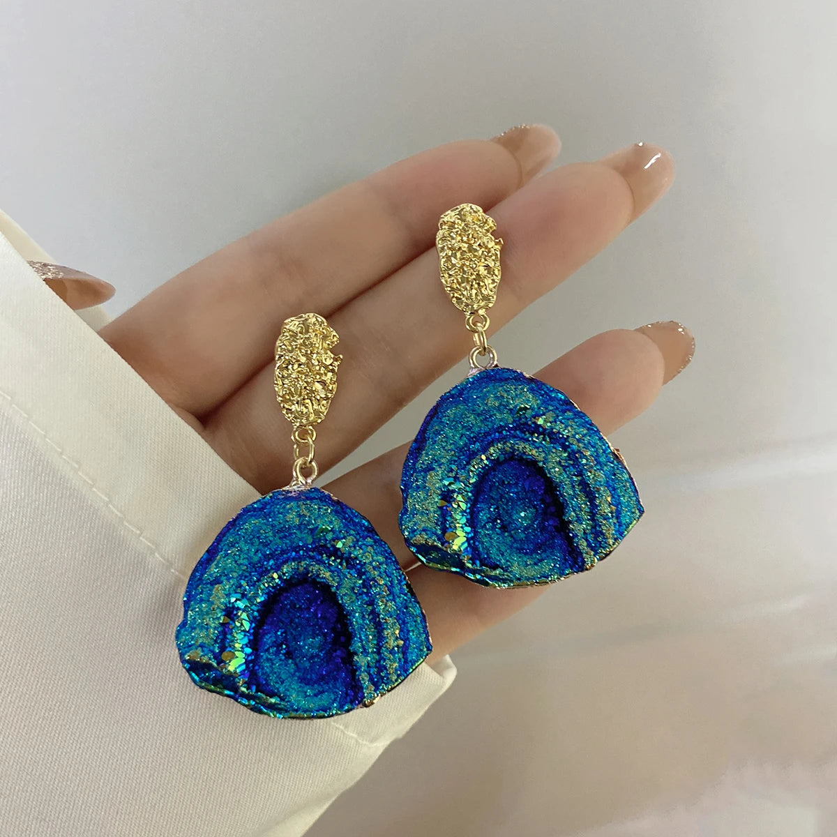Volcanic Rock Abstract Drop Earrings, Starry Night Boho Jewelry