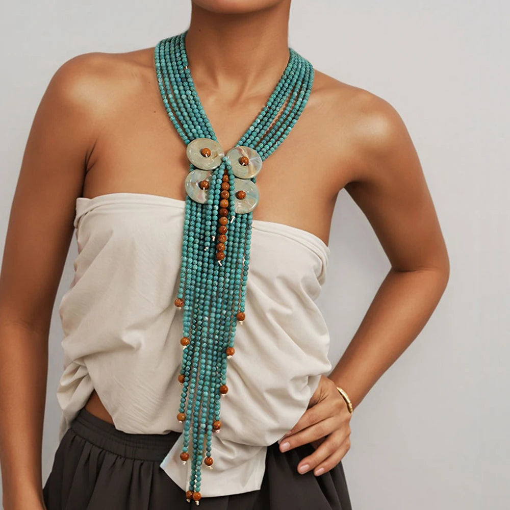 Acrylic Bead Long Statement Necklace Jewelry