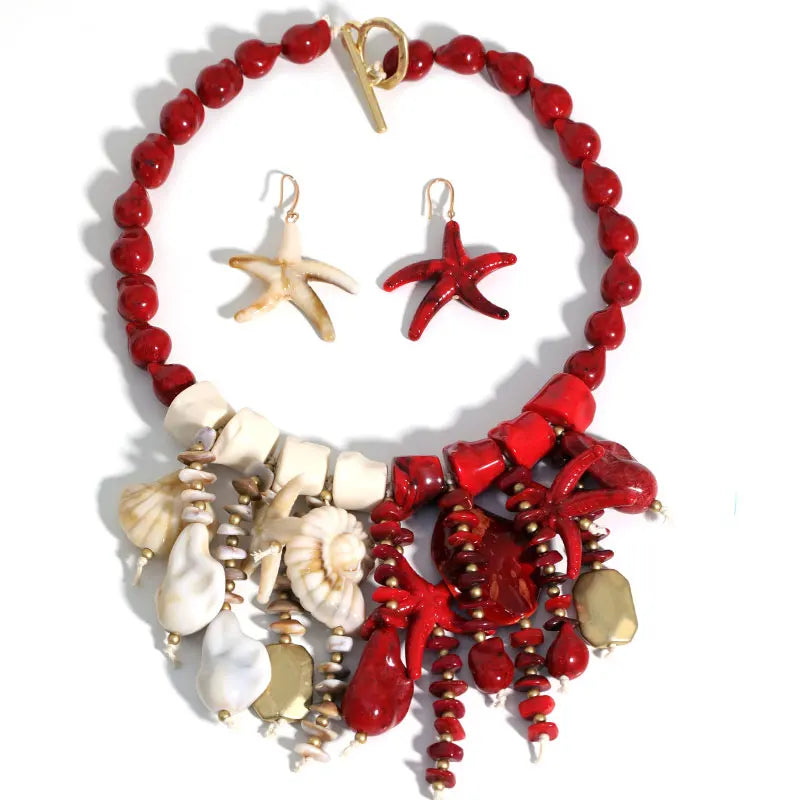 Statement Shell and Starfish Handmade Beaded Necklace