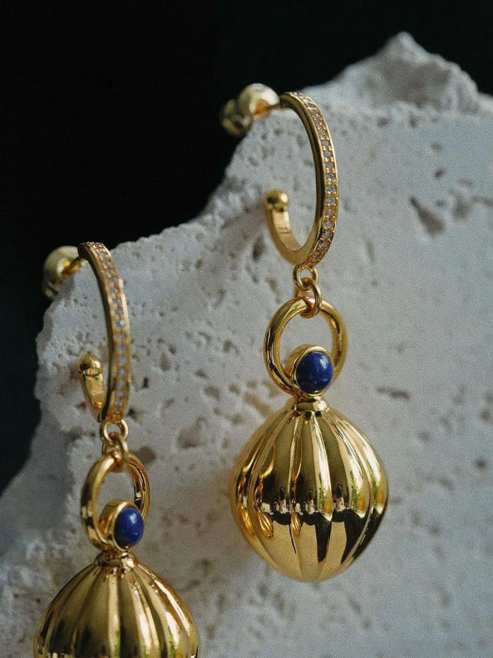 Nutmeg series original design retro artistic lapis lazuli earings long Ancient gold crafts glossy earrings for women jewelry - Charlie Dolly