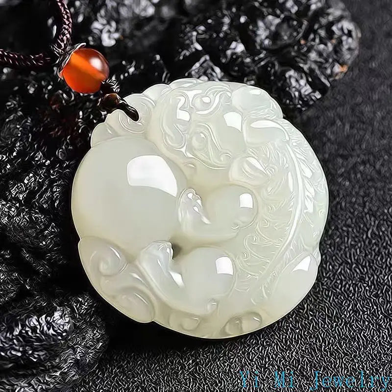 Hetian Jade Feng Shui Peace Button Pendant, Heirloom Protection Amulet