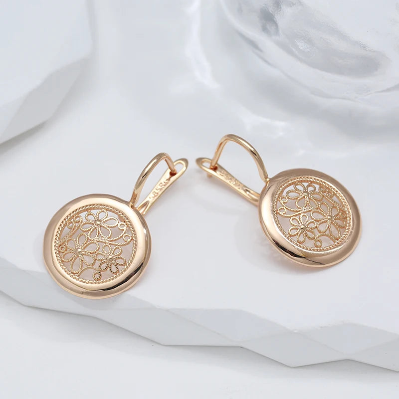 Rose Gold Glossy Flower Dangle Earrings Jewelry