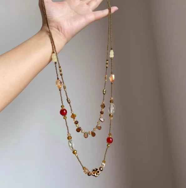 Irregular Stone Crystal Double Layer Necklace Jewelry