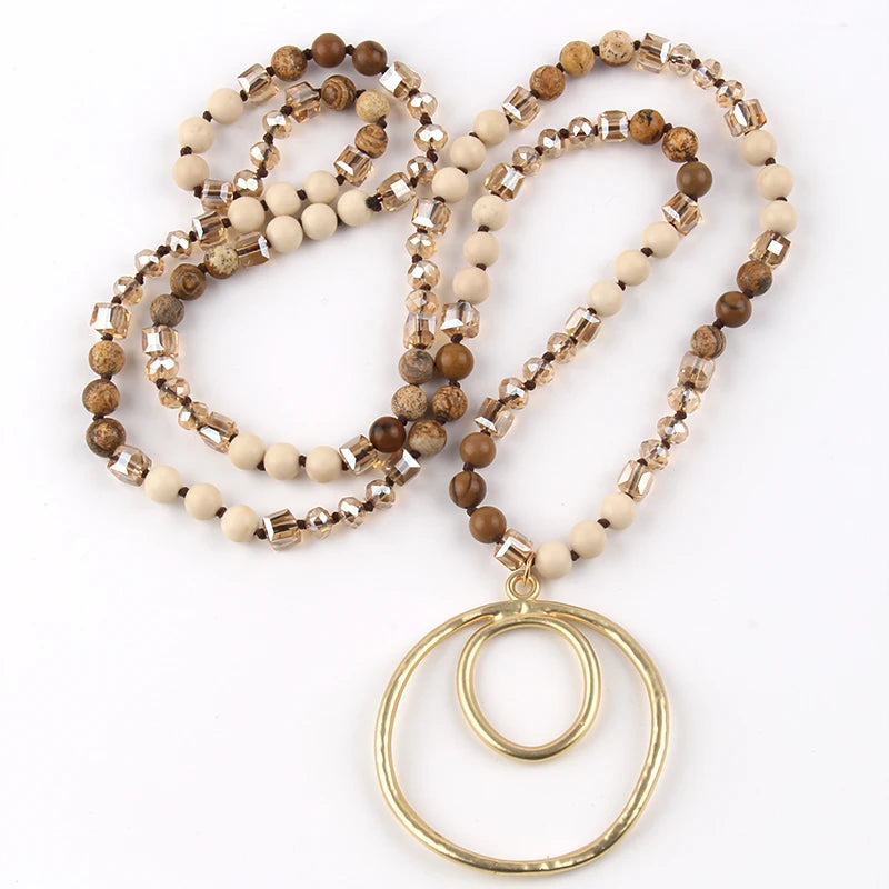 Round Pendant Knotted Stone Necklace Jewelry