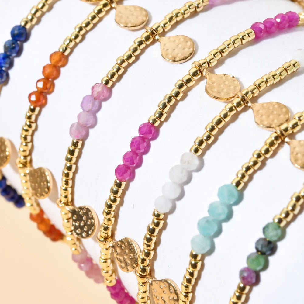 Minimalism Simple Colorful Natural Stone Beads Bracelet Stainless Steel Charm PVD Plated Jewelry Boho Trendy Gifts for Women - Charlie Dolly