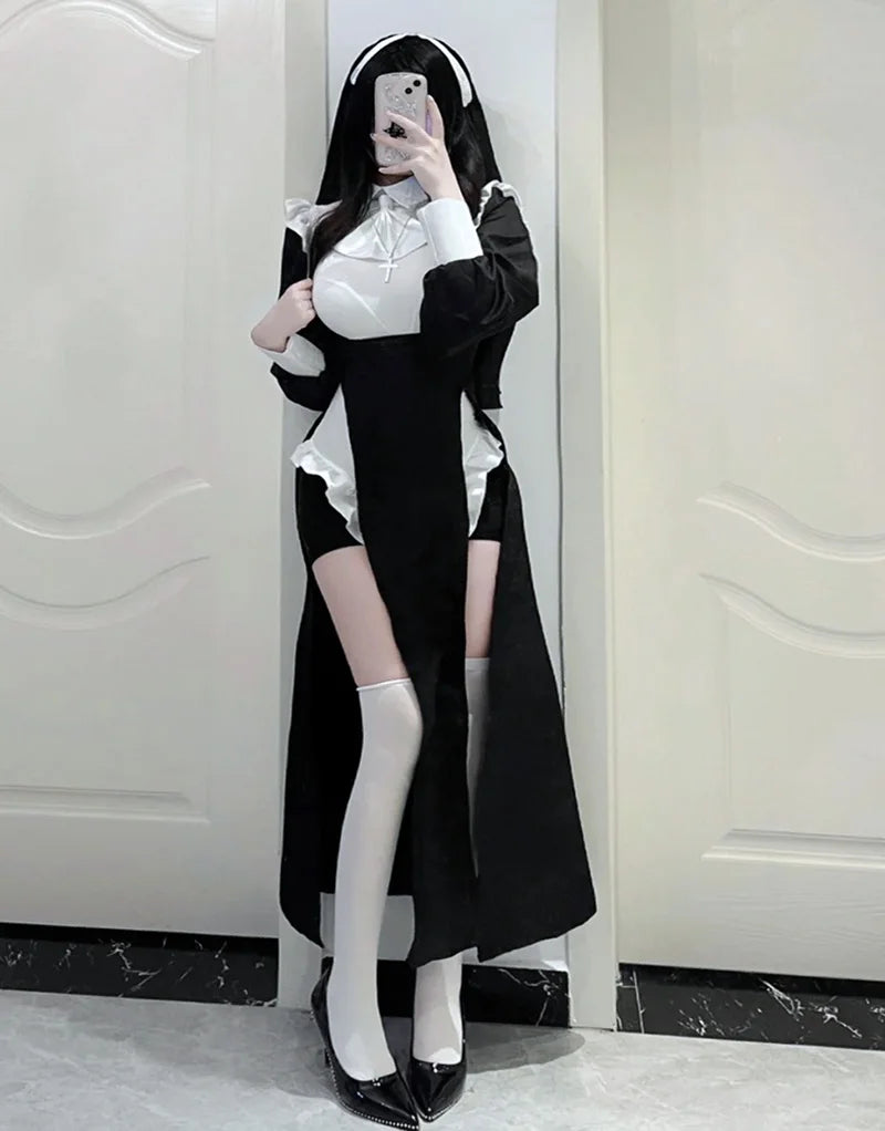 Cute Women Anime Nun Costume Cosplay Shows Outfit Sexy Ladies Halloween Performance Fancy Dress Up Sister Cos Uniform - Charlie Dolly