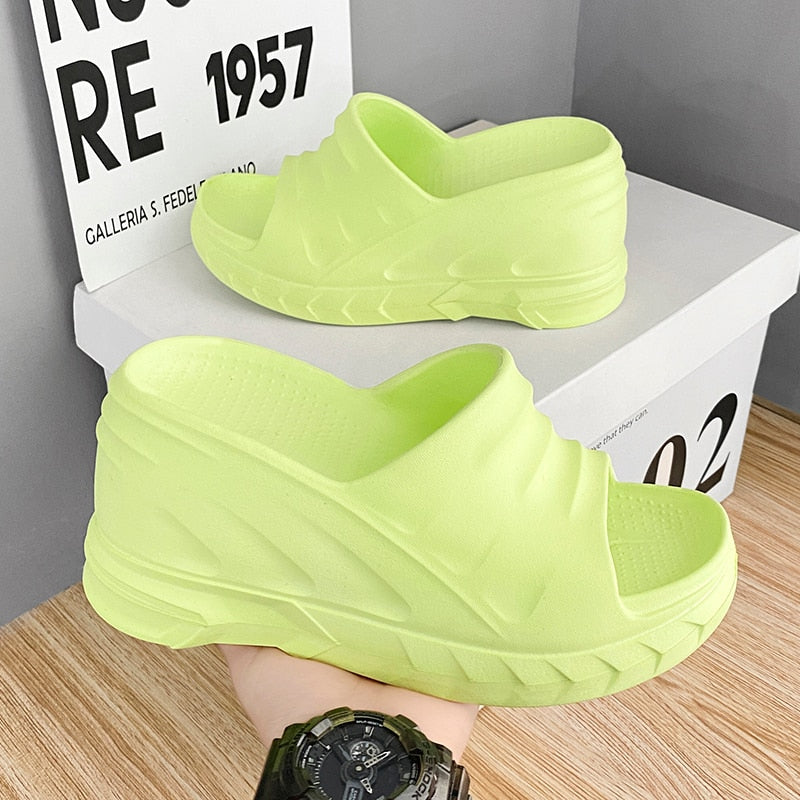 8cm Sloped Heels Women Slippers Platform Wedges Summer Casual Women Shoes Outdoor Comfortable Beach High Slipper Dress Sandals