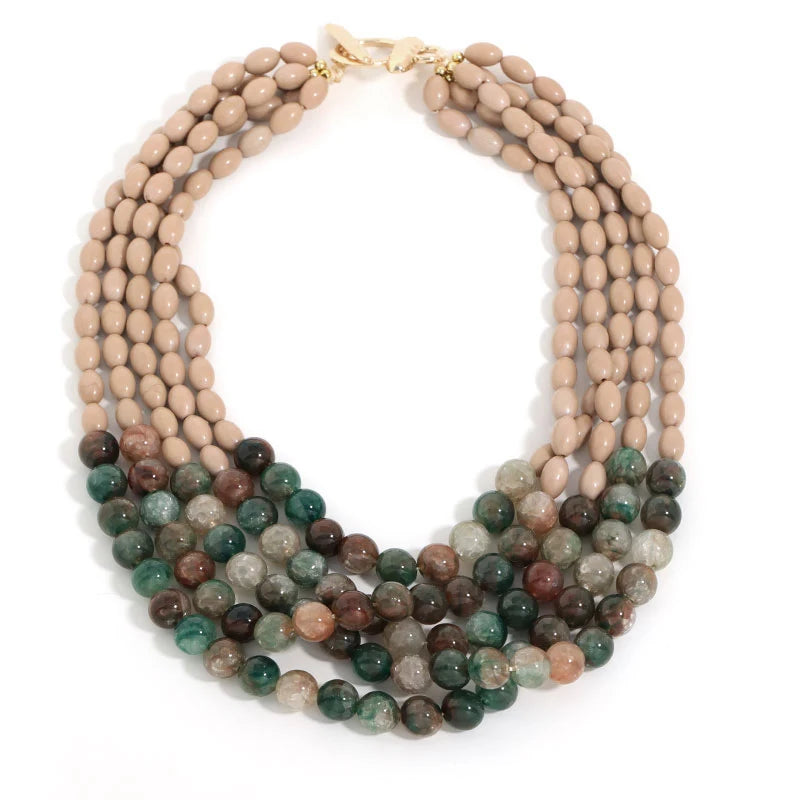 Gradient Bead Multilayer Statement Necklace Jewelry