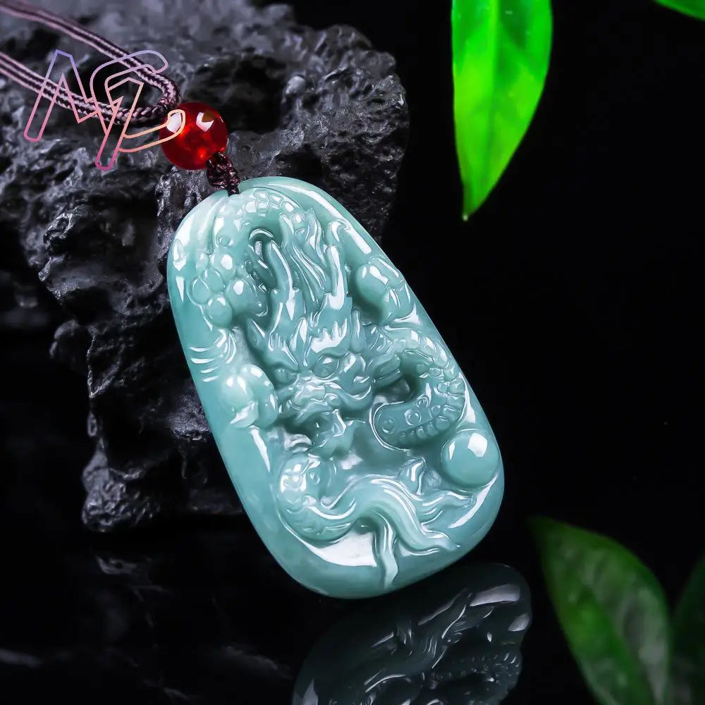 Myanmar Jadeite Dragon Real Jade Amulet Necklace, Sacred Guardian Talisman