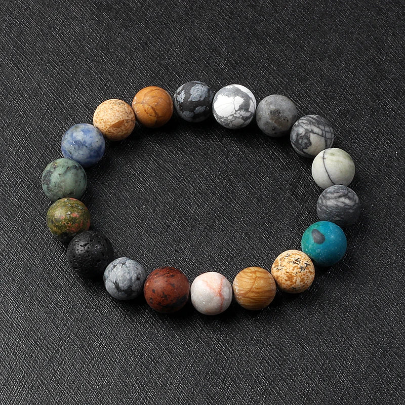 Nine Planets Solar System Beaded Bracelet, Natural Stone Galaxy Cosmic Talisman