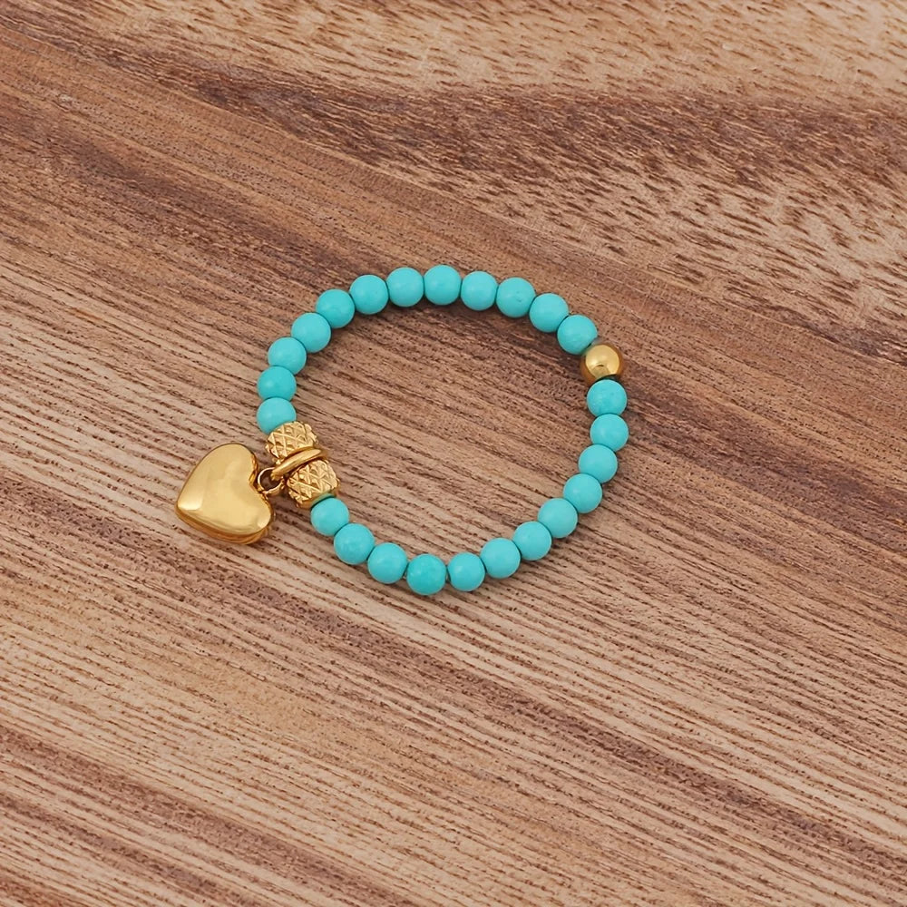 Crystal Stone Beaded Boho Ring — Amethyst, Moonstone & Turquoise