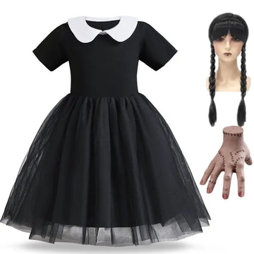 Wednesday Adams Costume Girl Carnival Party Movie Cosplay Dress Wednesday Easter Halloween Costume for Kids 3-12 Years - Charlie Dolly
