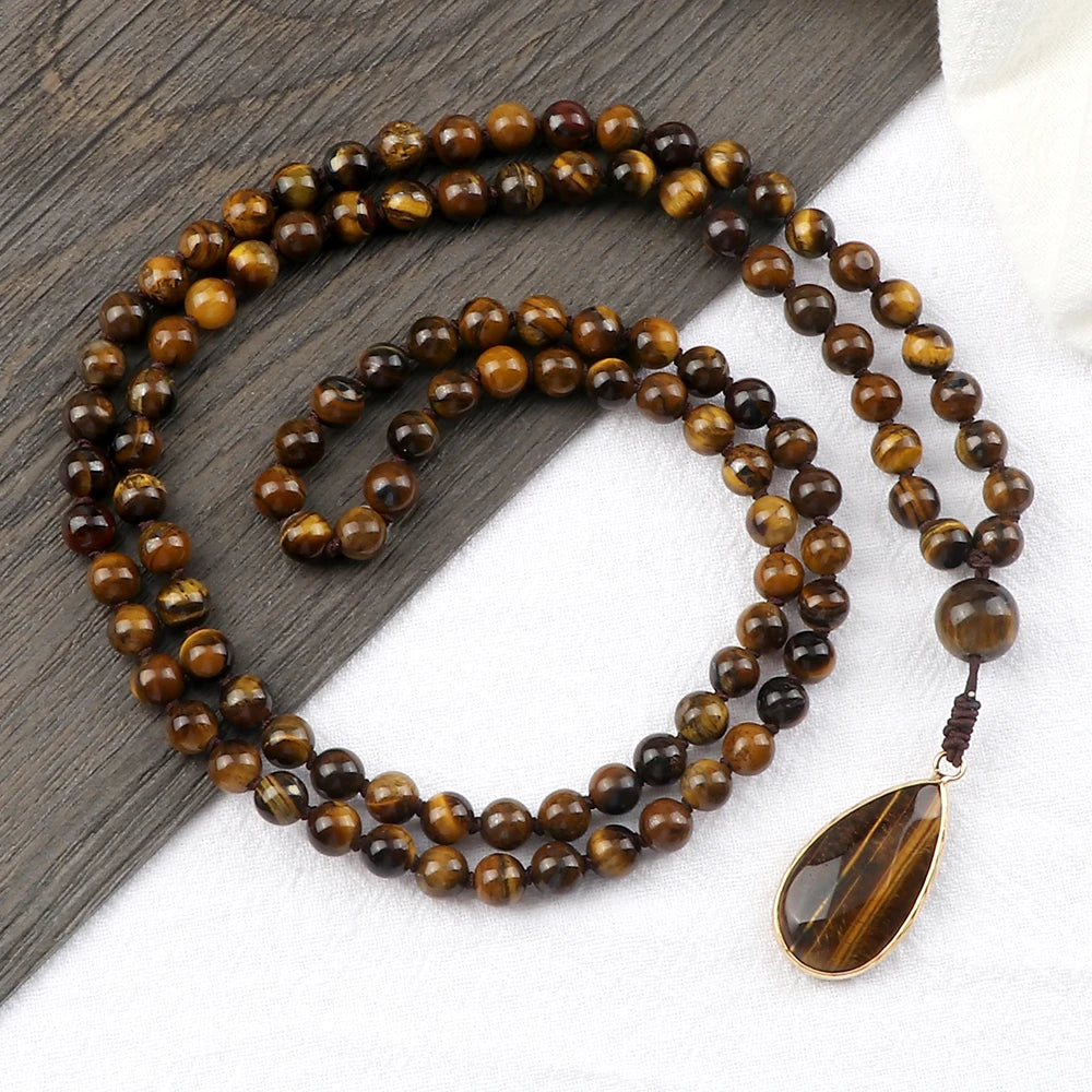 Tiger Eye Knotted 108 Mala Necklace Jewelry