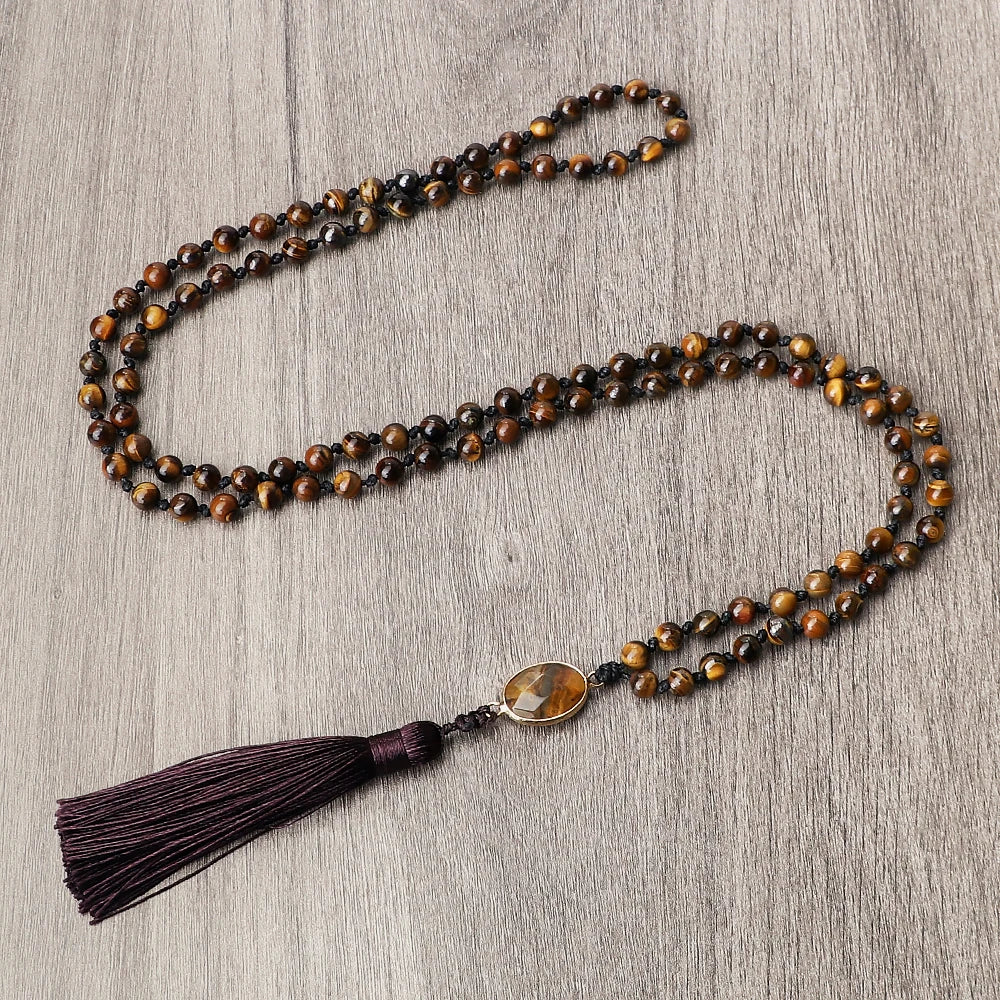 Tiger Eye Knotted 108 Mala Necklace Jewelry
