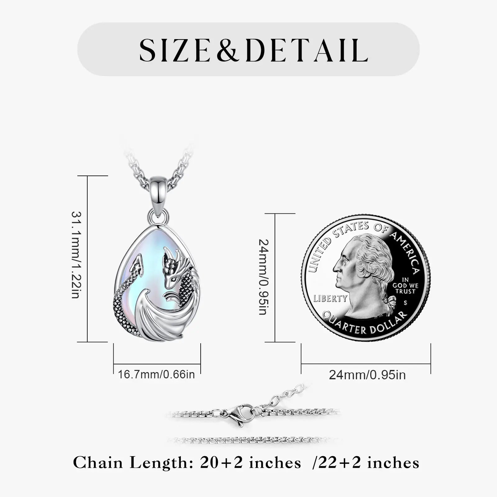 Moonstone Dragon Crescent Pendant Necklace, Celestial Guardian Amulet
