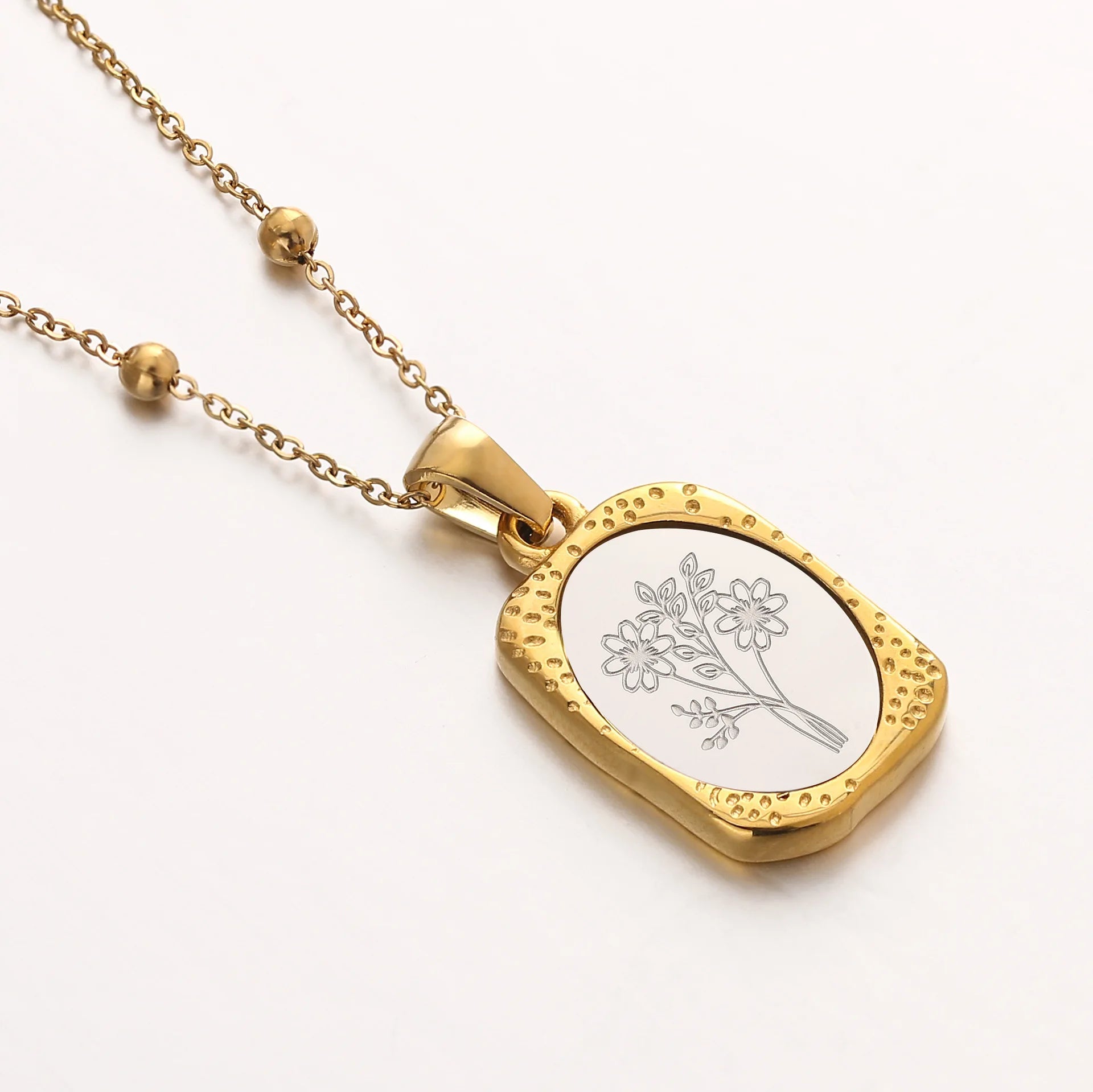 Birth Flower Month Pendant Necklace, Personalized Stainless Steel Floral Birthday Gift