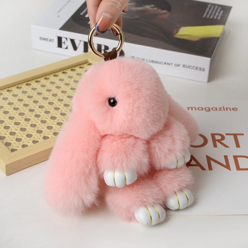 15CM Charm Real Fur Pompom Rabbit Keychain For Luxury Women Bag Men Car KeyRing Girl Gifts Cute Doll Plush Key Chains Pendent