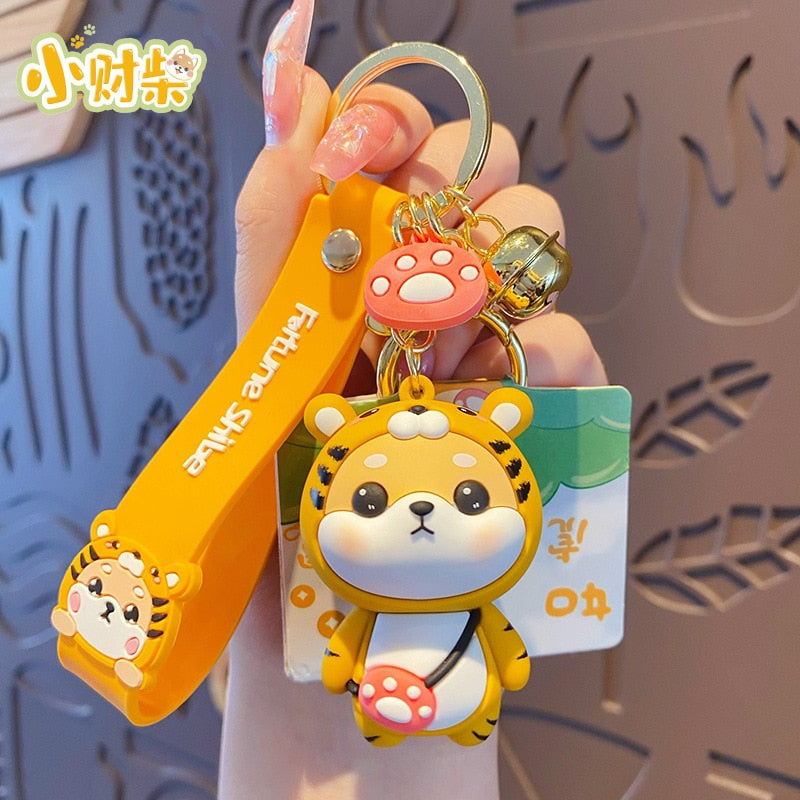 Cute Tiger Rabbit Shiba Inu Doll Key Ring Cartoon Zodiac Shiba Inu Keychain Women Couple Kids Backpack Charm Key Chains Gifts