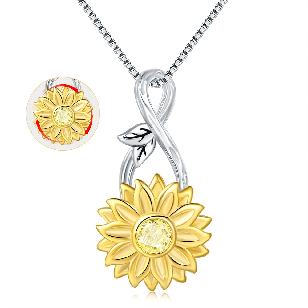 925 Sterling Silver Infinity Rotatable Spinner Anxiety Fidget Sunflower Pendant Worry Stress Relief Necklaces Jewelry for Women
