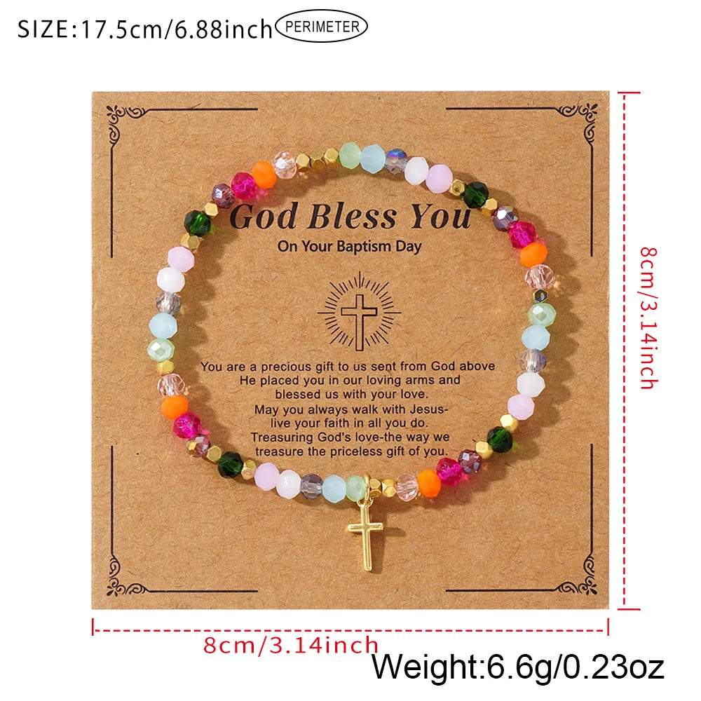 Cross Charm Crystal Beaded Bracelet