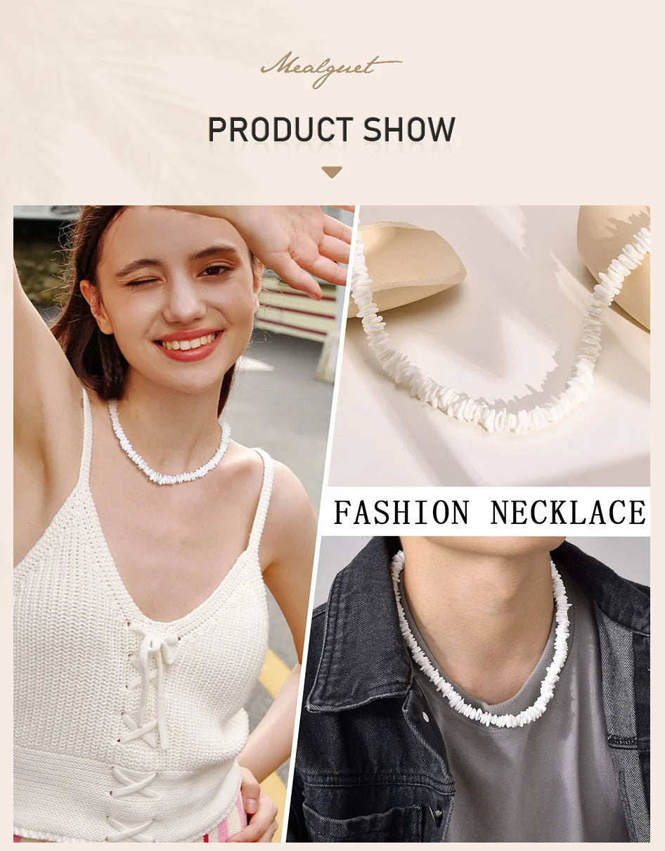 Hawaiian White Puka Shell Chain Choker Necklace