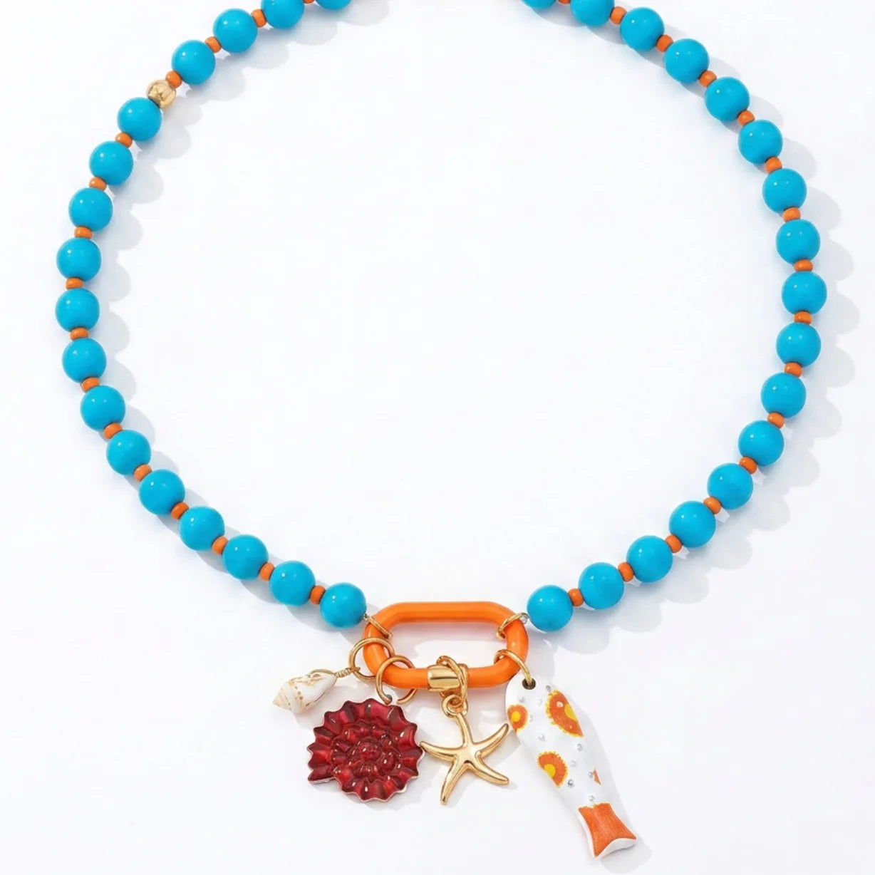 Fish, Starfish and Shell Colorful Handmade Boho Necklace