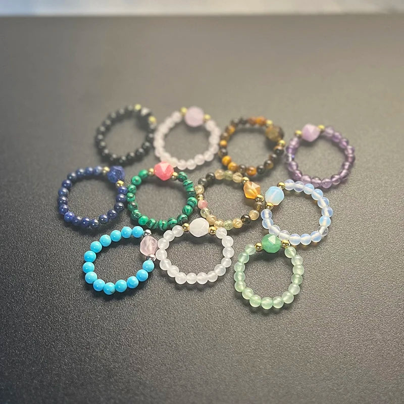 Boho Natural Stone Ring For Wedding Multi Color Handmade Stretchy Jewelry With Stainless Steel Fashion Beaded Rings - Charlie Dolly