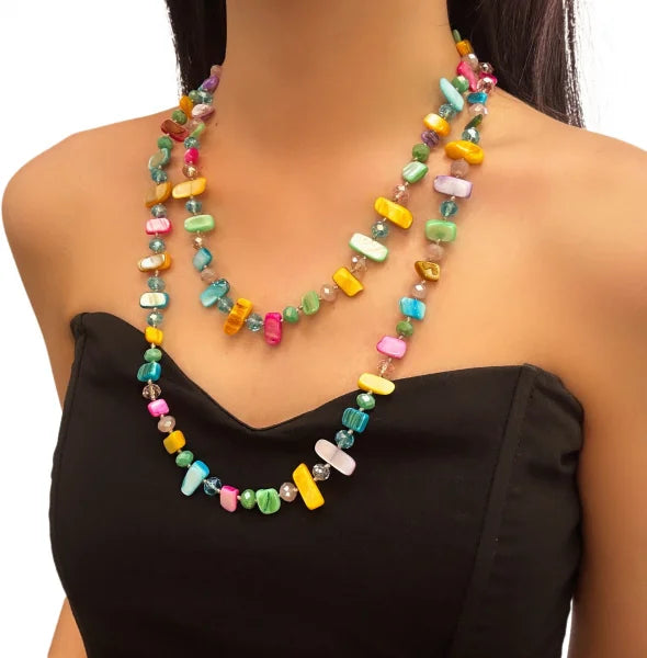 Irregular Stone Crystal Double Layer Necklace Jewelry