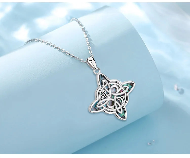 Witch Knot Amulet Necklace with Natural Abalone, S925 Sterling Silver
